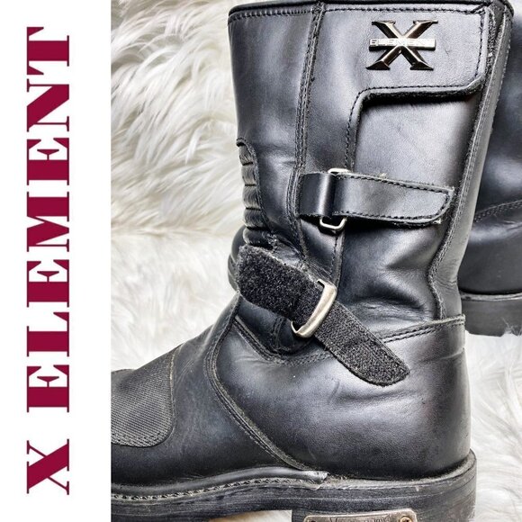 X ELEMENT Men's Black Leather Steel Toe Oil Resistant Moto Work Boots, Size 9 - Picture 11 of 14